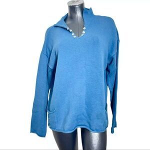 haiku blue bottom pullover sweater long sleeve knit size xl